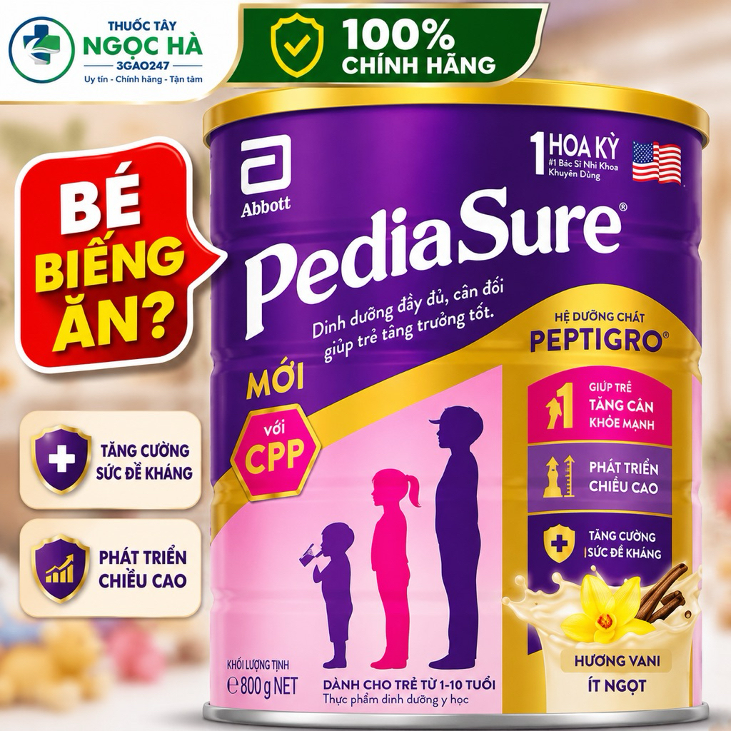 Sữa Pediasure Abbott 800g Hương Vani Ít Ngọt Chính Hãng Mỹ Bé Biếng Ăn 1-10 Tuổi Hỗ Trợ Tăng Cân Phá