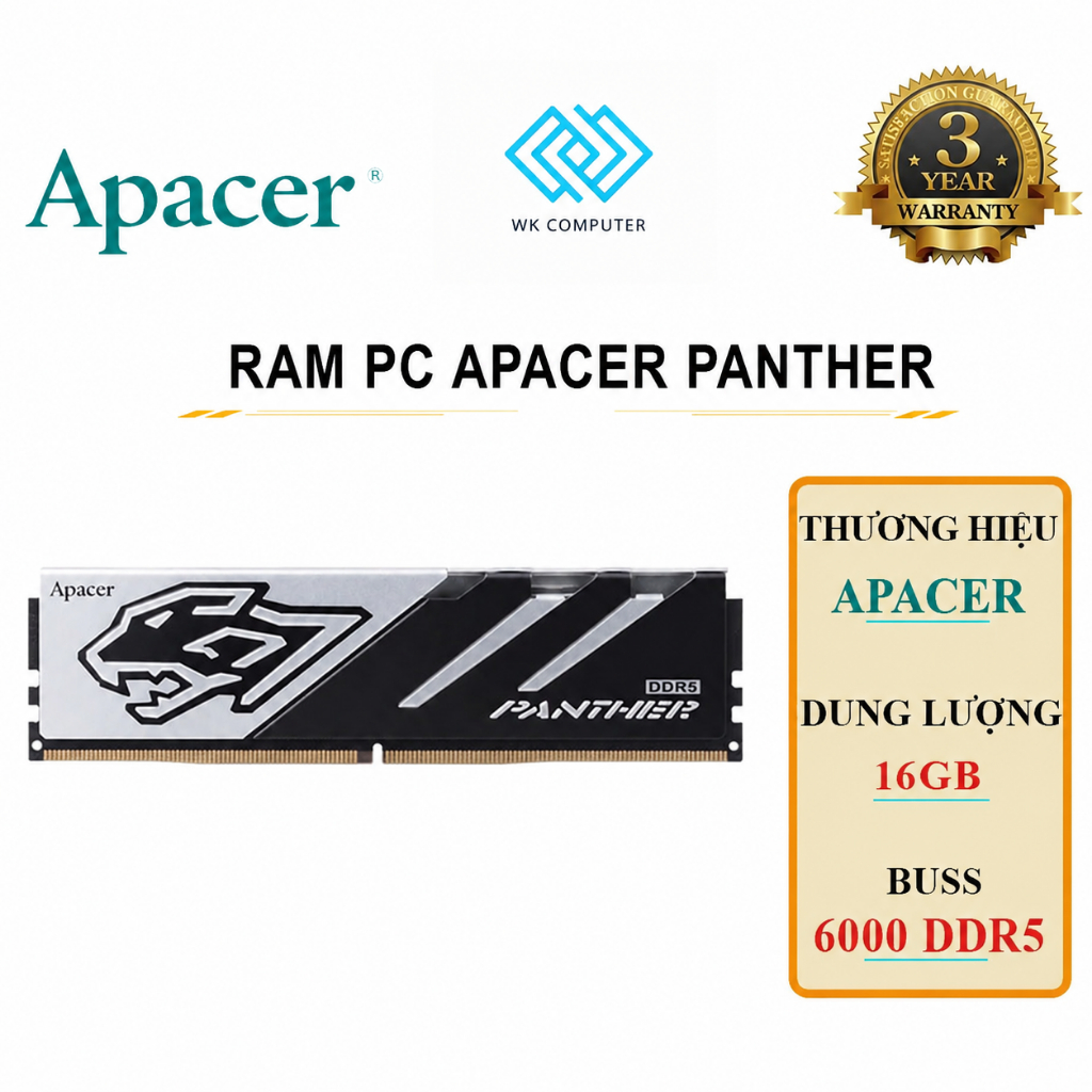 (FULL VAT) Ram Apacer Panther DDR5 16GB (1x16GB) 6000MHz, AMD Expo / Intel XMP 3.0 | CL 38, Mới BH 3