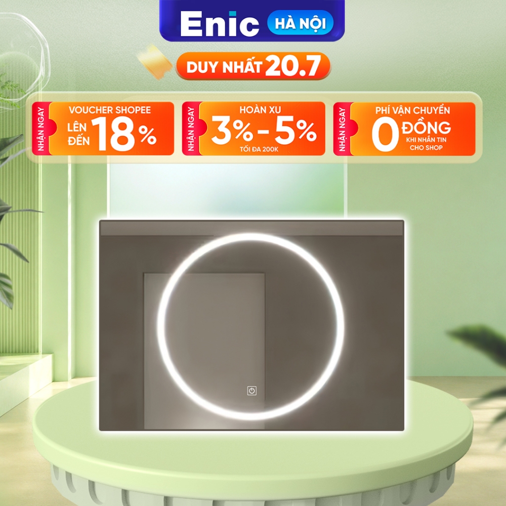 Gương chữ nhật LED tròn Enic, chống thấm chống rò rỉ điện.
