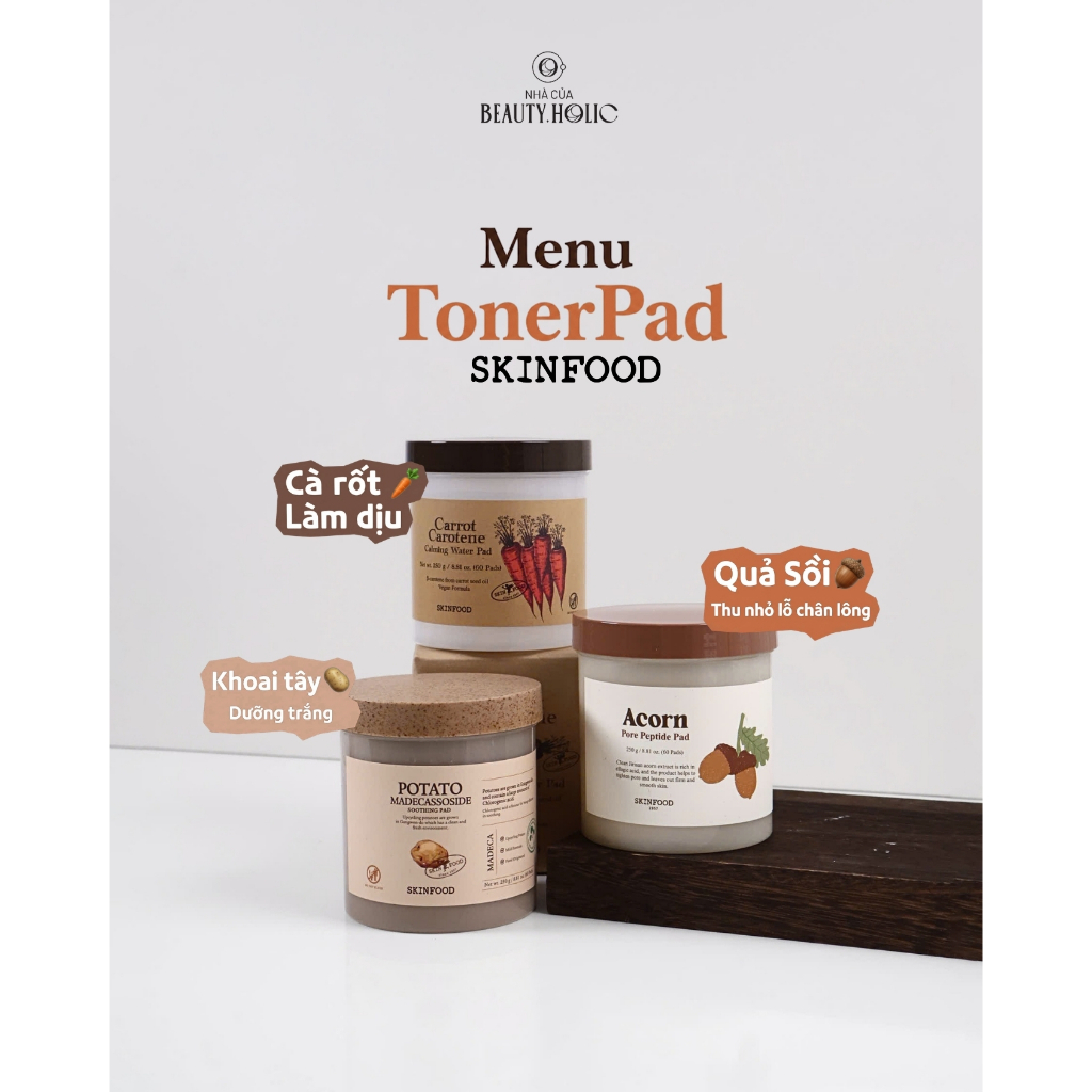 Pad dưỡng da SKINFOOD Carrot Carotene Calming Water Pad -  Acorn Pore Peptide Pad - Potato Madecasso
