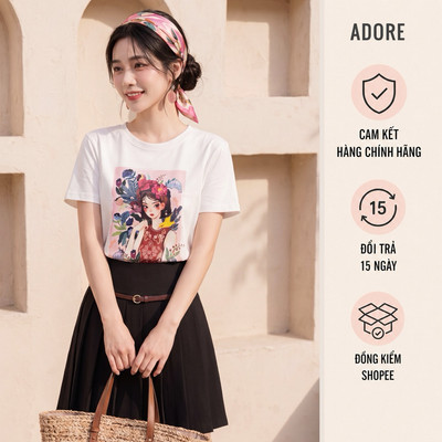 [ ADORE ] Áo T-shirt trắng in Nàng Tấm 611TS2007