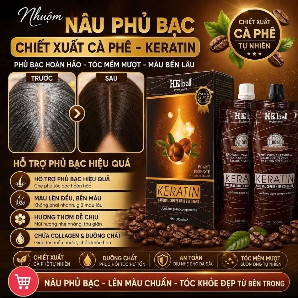 Nhuộm phủ bạc karetin nâu cà phê