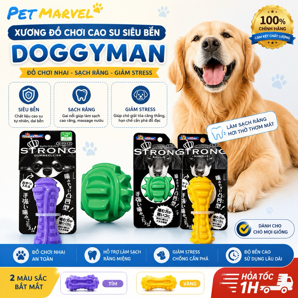 [Chính Hãng Doggyman] Đồ chơi xương, bóng cao su siêu bền, an toàn từ cao su cao cấp Doggyman