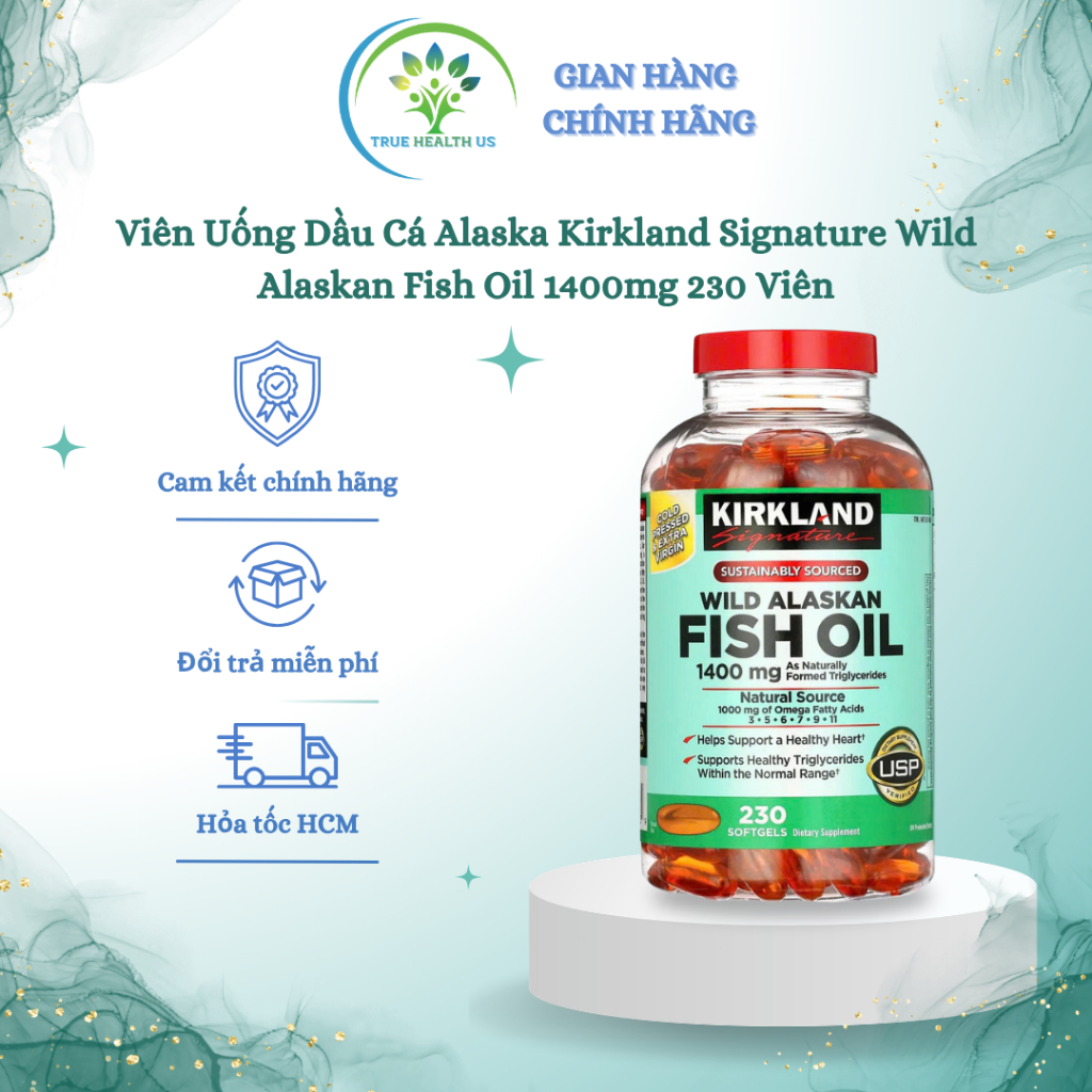 Viên Uống Dầu Cá Alaska Kirkland Signature Wild Alaskan Fish Oil 1400mg 230 Viên Chính Hãng