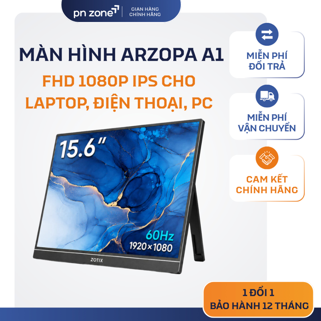 Màn Hình Di Động ARZOPA A1 15,6″ 60Hz FHD 1080P IPS Cho Laptop, Điện thoại, PC - Bảo Hành 12 Tháng