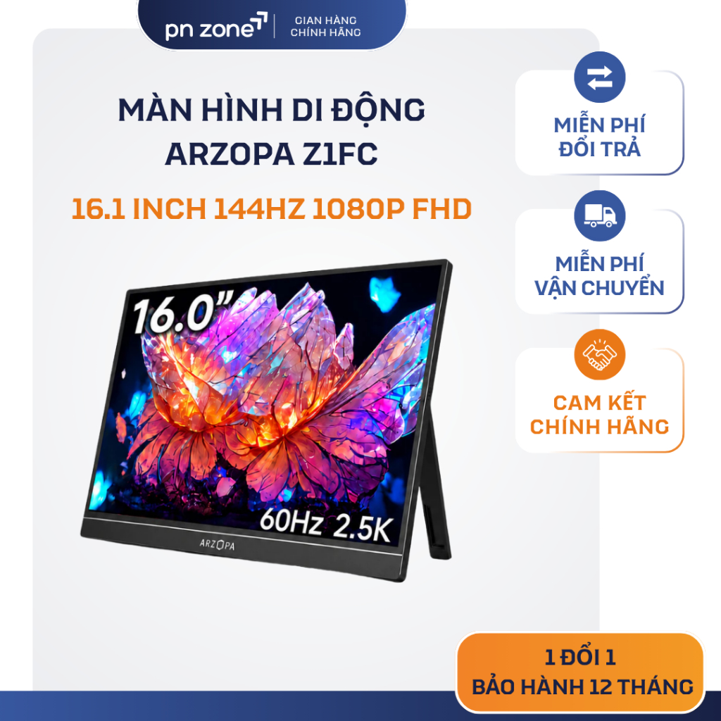 Màn Hình Gaming ARZOPA Z1FC 16.1 inch 144Hz 1080P FHD 106% sRGB Có Chân Đế - Bảo Hành 12 Tháng