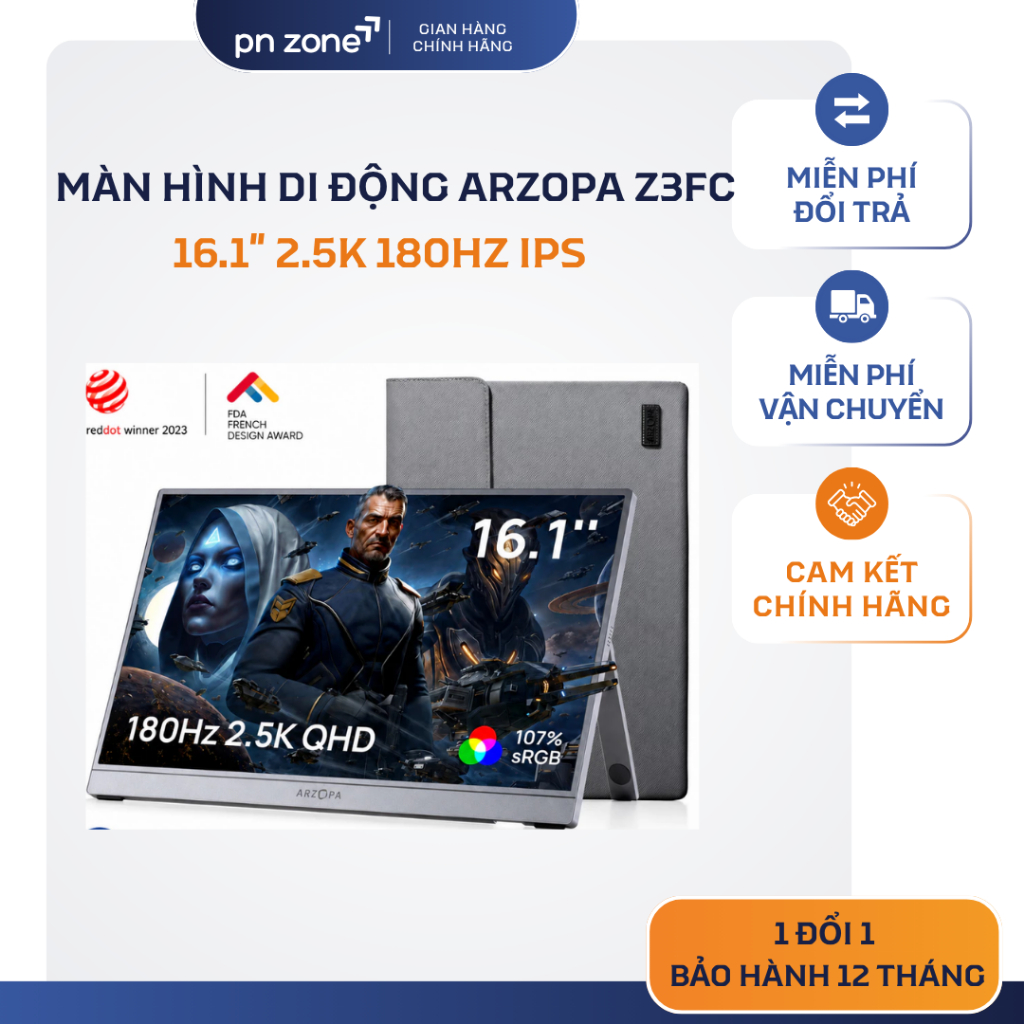 Màn Hình ARZOPA Z3FC 16.1" 2.5K 180Hz IPS 180Hz 2.5K 107% sRGB HDR - Bảo Hành 12 Tháng