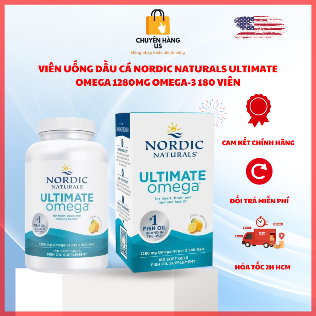 Viên Uống Dầu Cá Nordic Naturals Ultimate Omega 1280mg Omega-3 60/180 Viên Chính Hãng