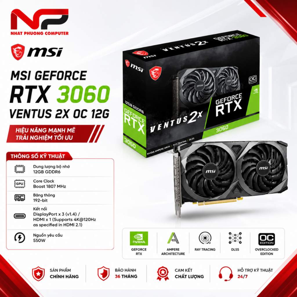 Card màn hình MSI GeForce RTX 3060 Ventus 2X OC 12G