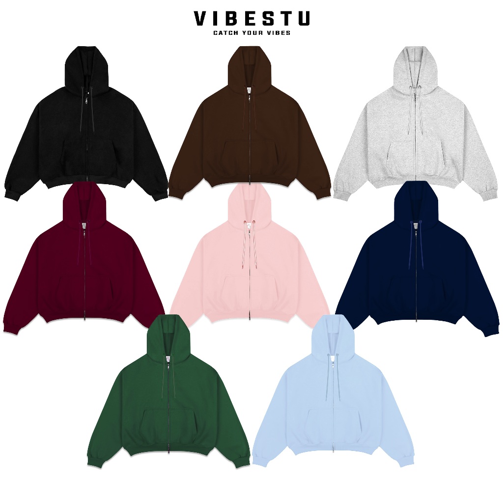 Áo Hoodie Trơn Zip 2 Chiều Vải Dày Dặn - Áo Khoác Hoodie Nỉ 2 Da Form Boxy VIBESTU