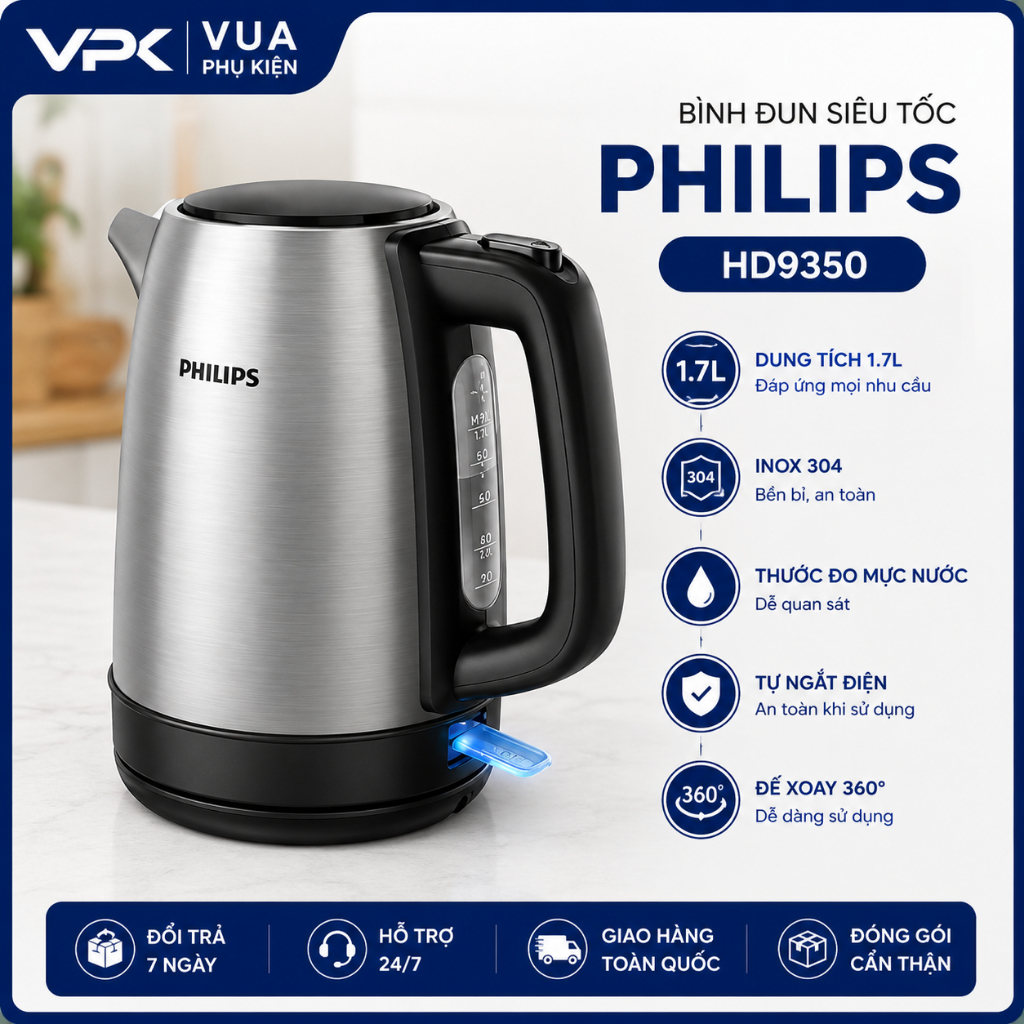 Bình Đun Siêu Tốc Philips HD9350 1,7L - Hàng chính hãng