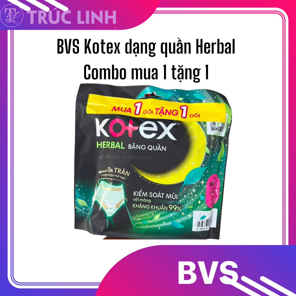 Combo Băng vệ sinh Kotex dạng quần Herbal Mua 1 tặng 1