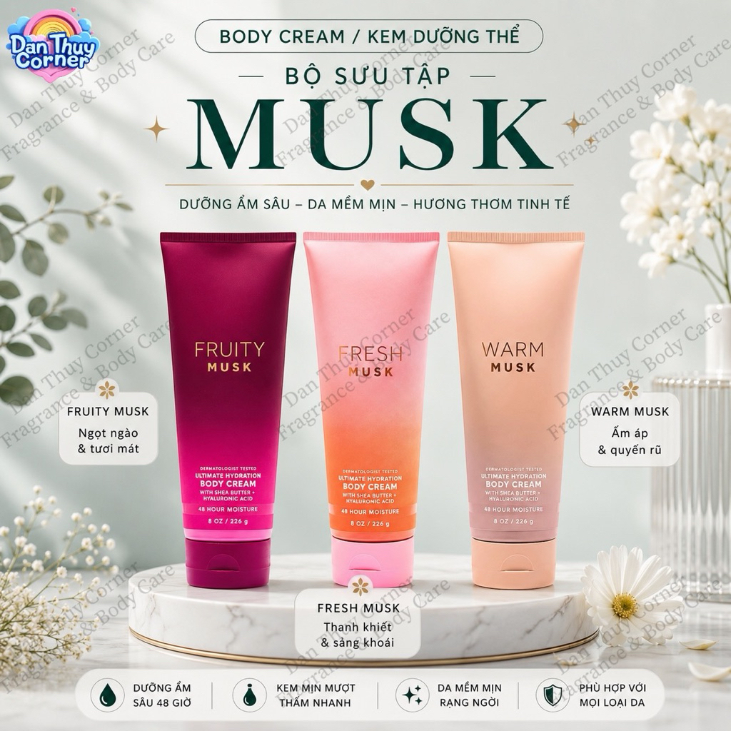 Bộ Sưu Tập MUSK Body Cream Kem dưỡng thể Bath & Body Works 226g Fresh Musk/Warm Musk/Fruity Musk
