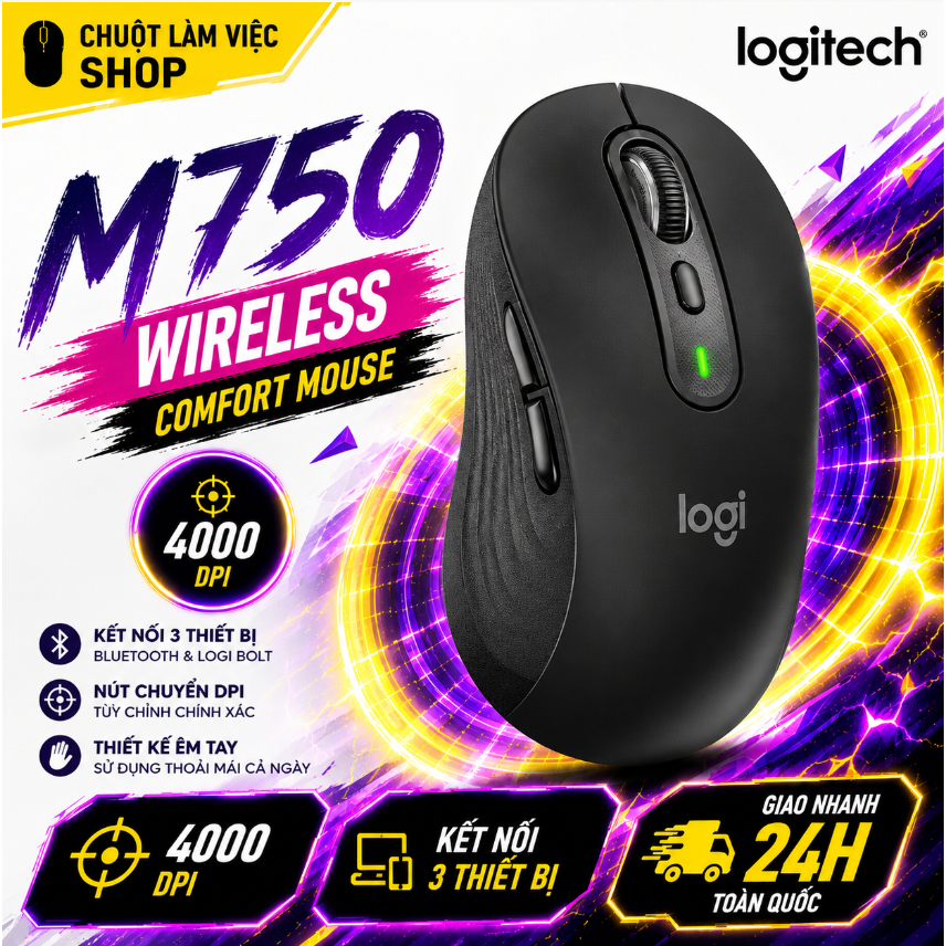 Chuột không dây Bluetooth Logitech M750 Silent hỗ trợ chuyển đổi tối đa 3 thiết bị