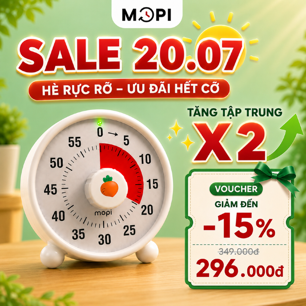 Đồng hồ đếm ngược Pomodoro học bài tập trung, Mopi timer MP038 quản lý thời gian trẻ em, đồng hồ hẹn