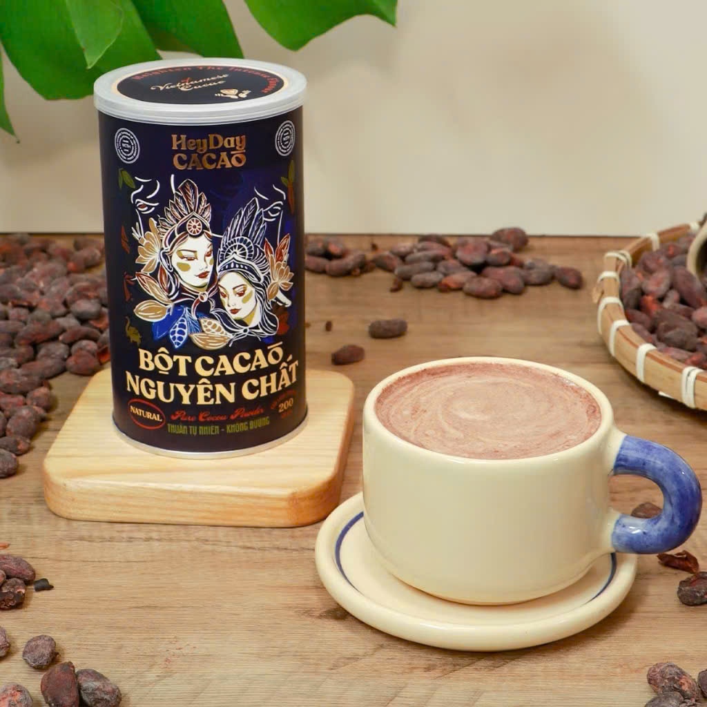 🌿 Bột Cacao Nguyên Chất Heyday Natural 200g – 100% Cacao Việt Nam, Không Đường, Không Kiềm Hóa