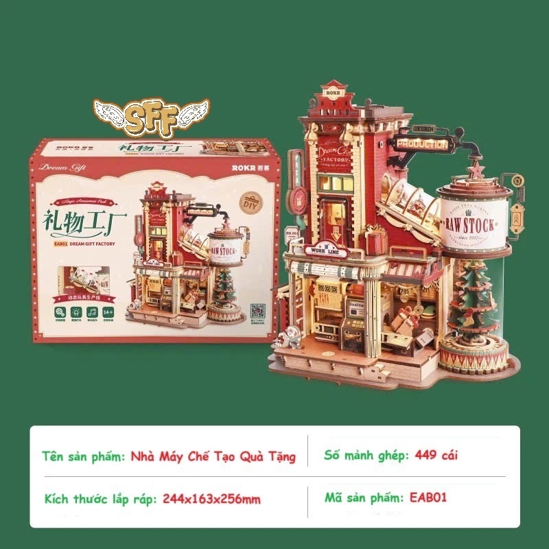 Đồ Chơi Lắp Ráp Mô Hình Gỗ 3D - Nhà Máy Sản Xuất Quà Tặng Hộp Nhạc Giáng Sinh ROBOTIME RUOKE EAB01