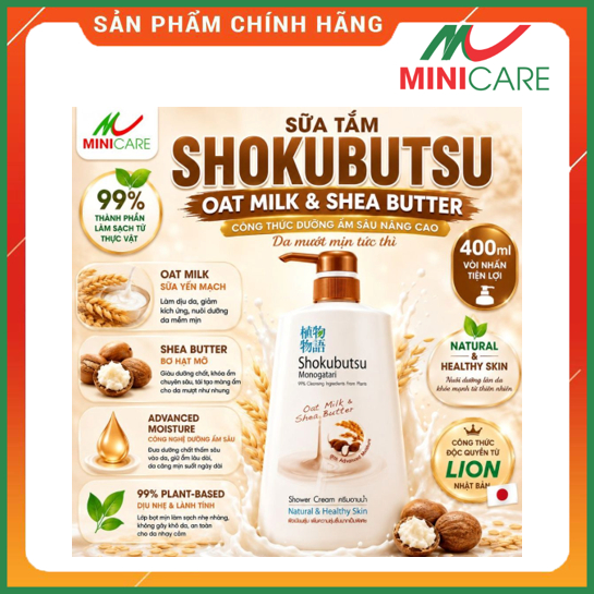 Sữa tắm Shokubutsu Oat Milk & Shea Butter (400ml)