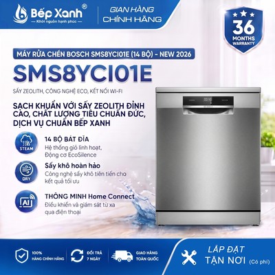 SMS8YCI01E New 2026 | Máy Rửa Chén Bosch SMS8YCI01E Series 8 Độc Lập - Sấy Zeolith Khô Hoàn Hảo, Kết Nối Wifi