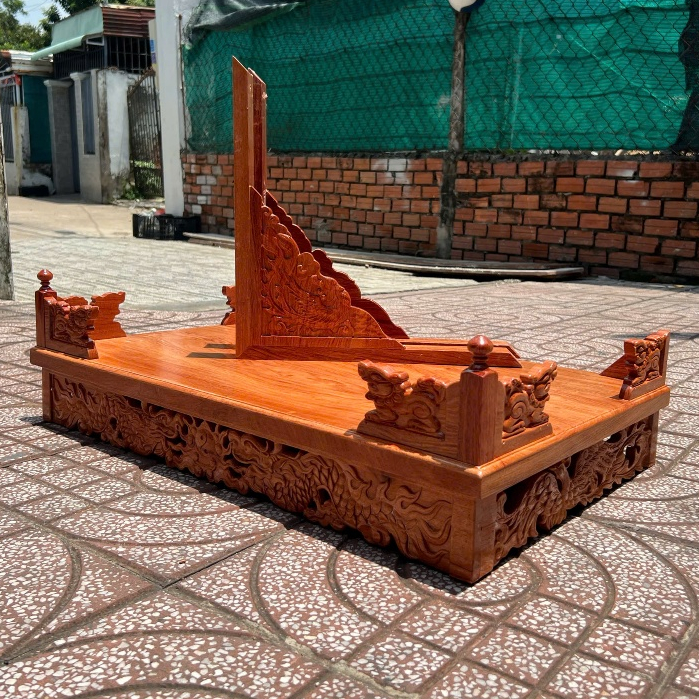 Bàn thờ treo tường gỗ hương đá chạm rồng 80x40 cm kèm cặp ke