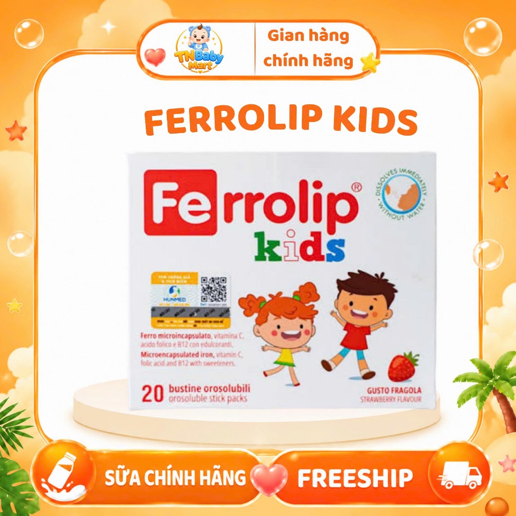 Sắt Ferrolip Kids Cho Bé Từ 1 Tuổi - Sắt Bao Vi Nang Không Đọng Vị Tanh - Baby TN