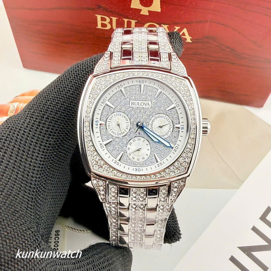 Đồng Hồ Nam BULOVA 96C002 Đính Full Đá, Kim Xanh Dạ Quang Mặt 40mm