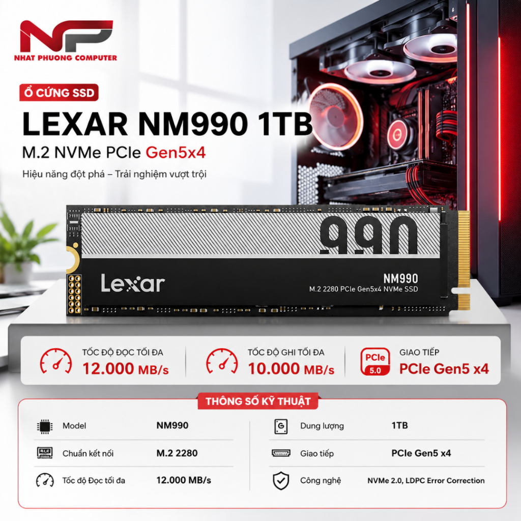 Ổ Cứng SSD Lexar NM990 1TB M.2 NVMe PCIe Gen5x4
