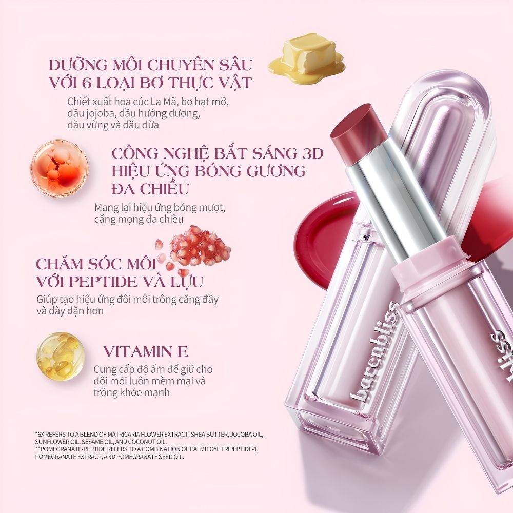 Ảnh 4 của Son thỏi bóng barenbliss Butter Melt Tinted Lipstick lâu trôi lâu trôi, không lem, ngọt ngào 2.7g