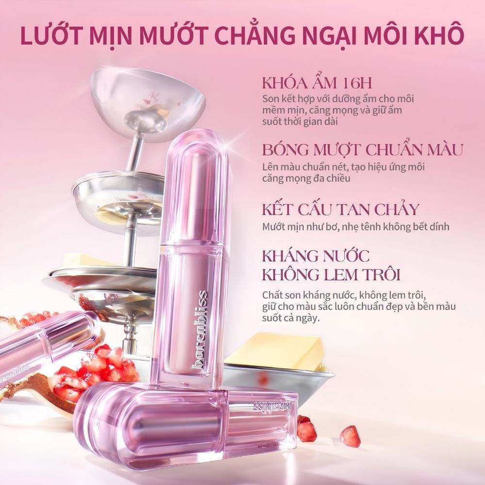 Ảnh 3 của Son thỏi bóng barenbliss Butter Melt Tinted Lipstick lâu trôi lâu trôi, không lem, ngọt ngào 2.7g