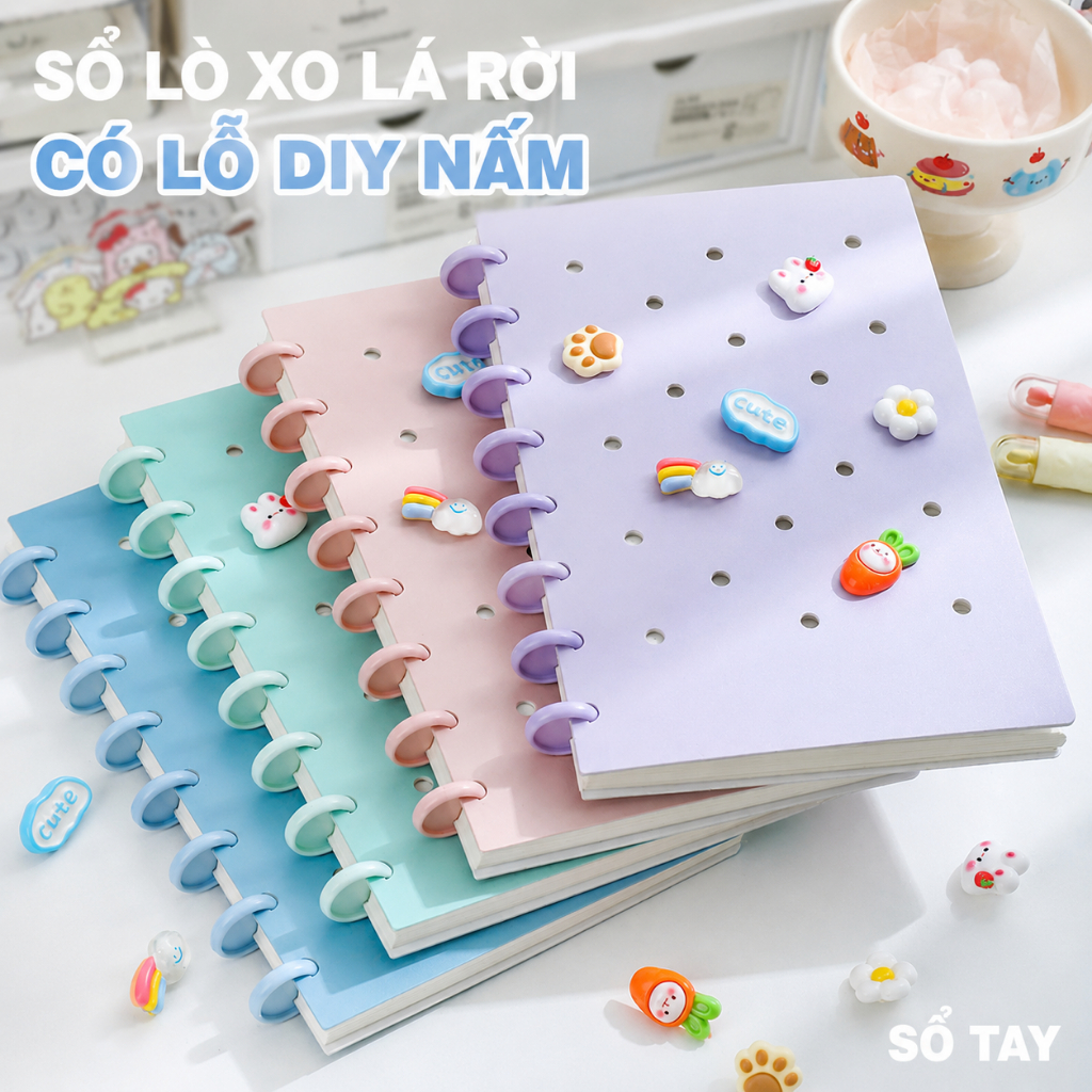 Sổ Tay Lò Xo Lá Rời DIY Có Lỗ Gắn Charm Trang Trí - Bullet Journal, Notebook Cute, Quà Tặng Học Sinh