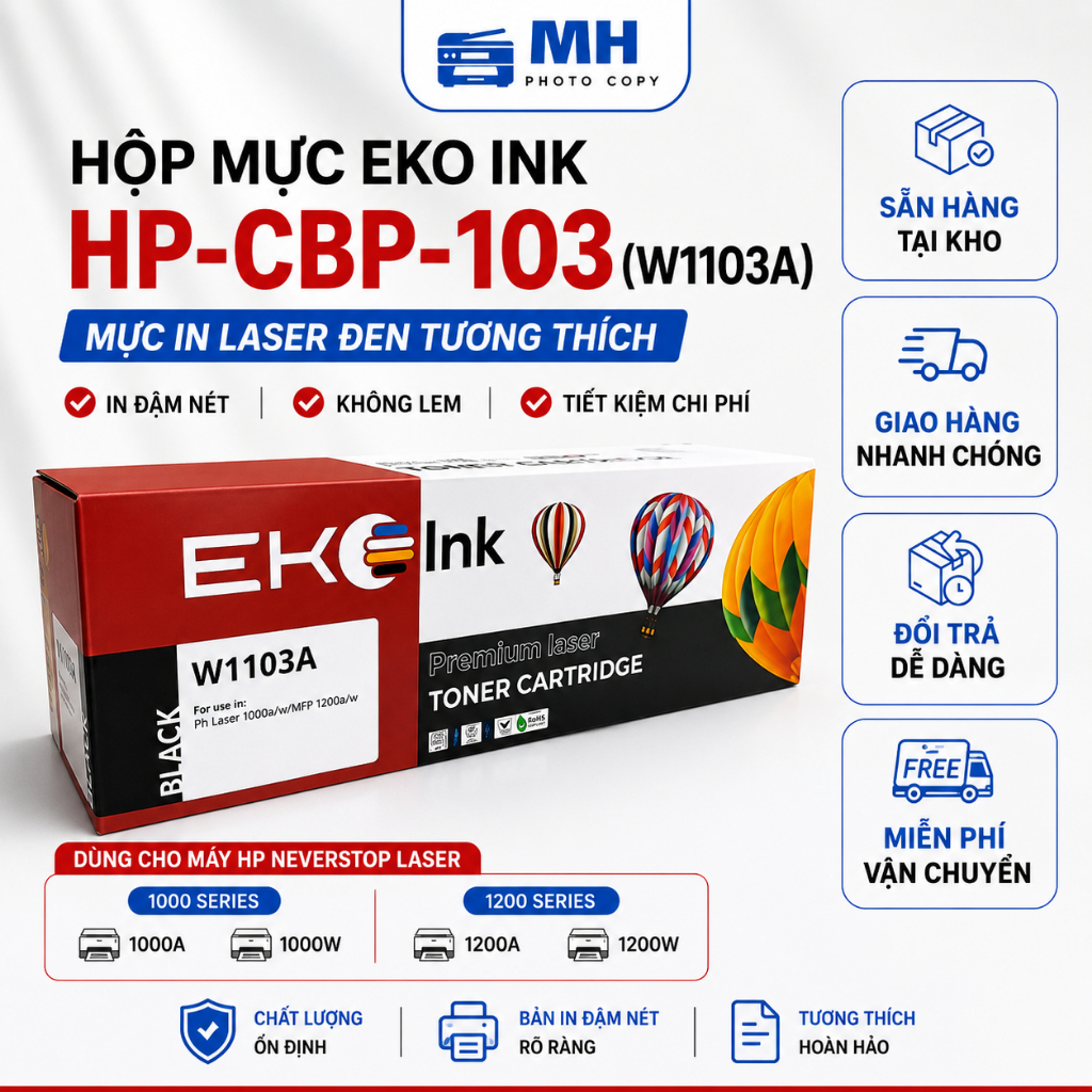 Hộp Mực EKO INK HP CBP103 W1103A 103A Cho HP Neverstop Laser 1000A 1000W 1200A 1200W In Đậm Nét