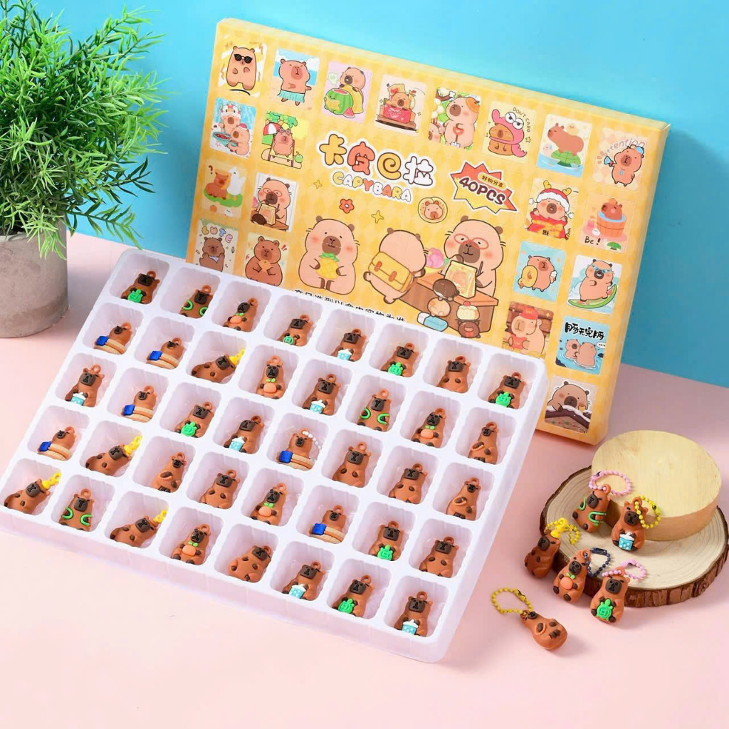 Hộp quà bất ngờ Hidden box 40 món - Blind Box móc khóa cho bé Sanrino, Gấu dâu, Capybara, Noel