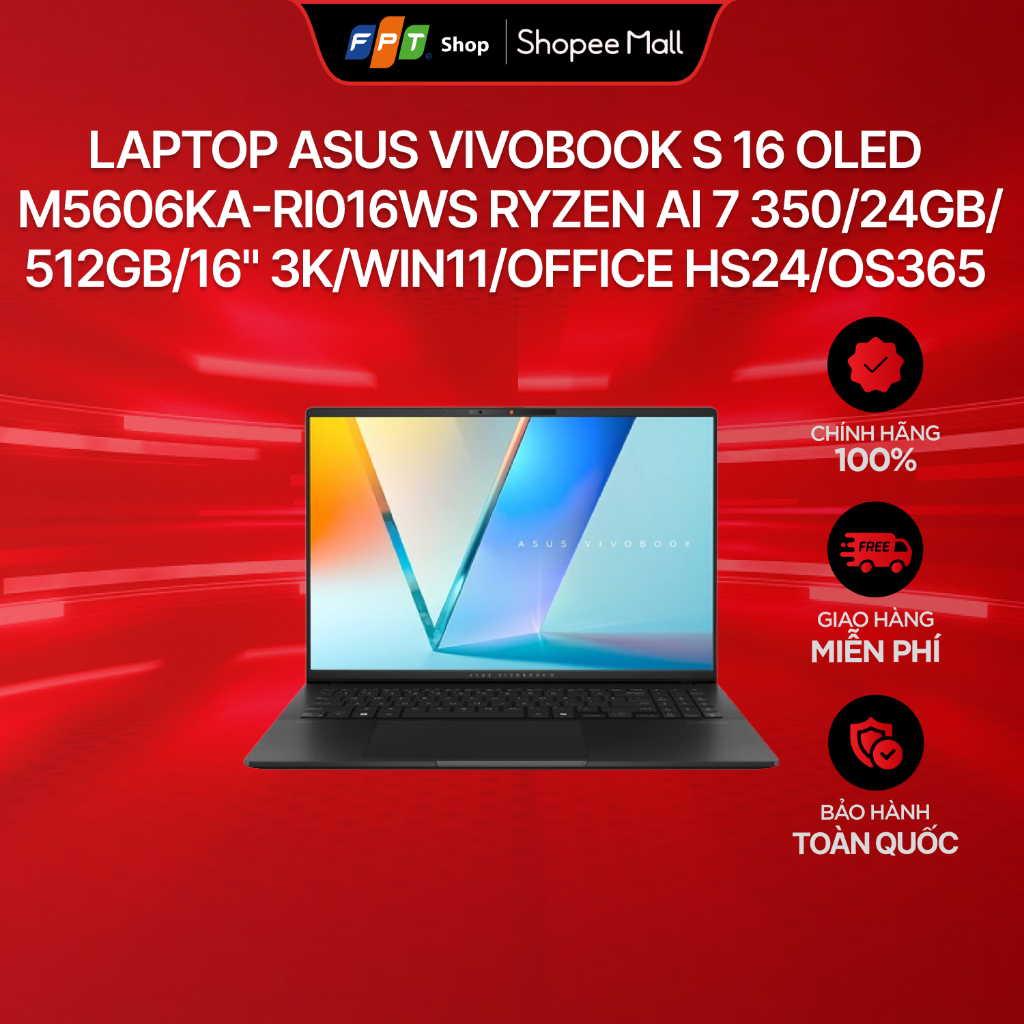 [Hàng thanh lý] Laptop Asus Vivobook S 16 OLED M5606KA-RI016WS Ryzen AI 7 350/24GB/512GB/16" 3K/Win1
