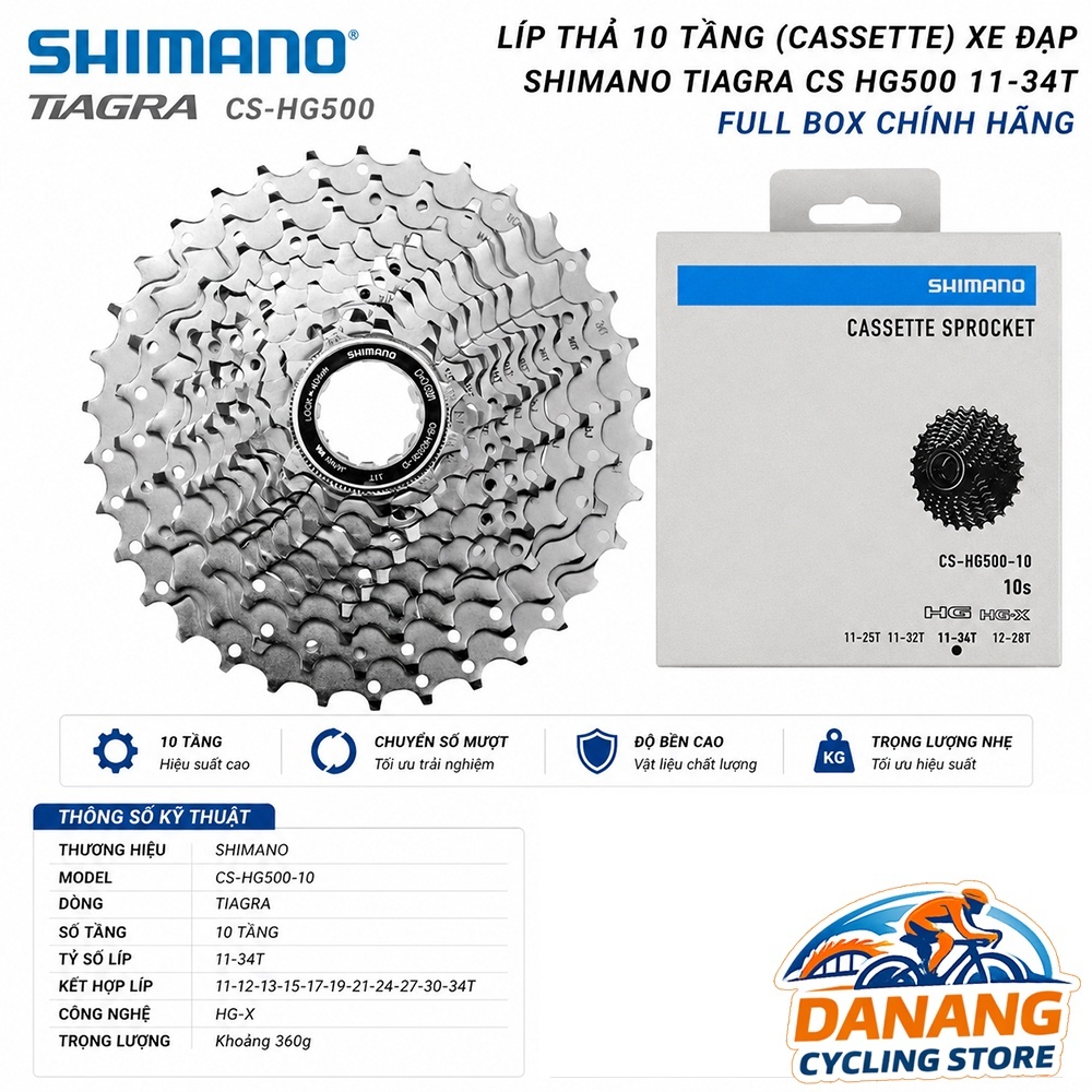 Líp Thả 10 Tầng (Cassette) Xe Đạp SHIMANO Tiagra CS HG500 11-34T - Full Box Chính Hãng