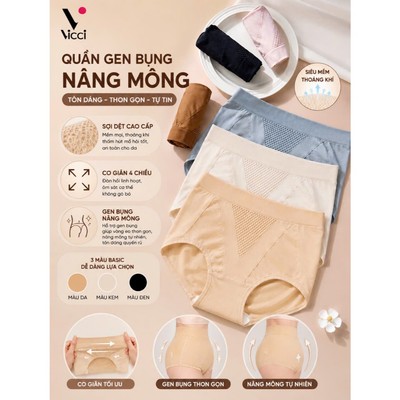 Set 3 Quần lót Vicci QV.35 gen nịt bụng dưới giảm mỡ nâng mông chống cuộn