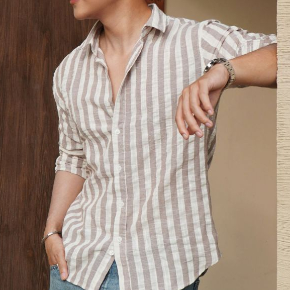 [HẾN STORE MENSWEAR] Áo sơ mi nam HEBOZ linen urban stripe 3M, áo sơ mi sọc linen - 00003154