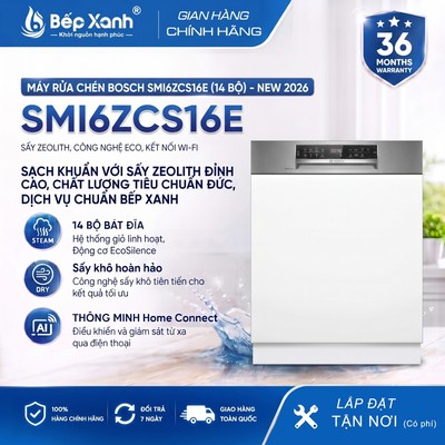 TẶNG QUẠT 1.650.000Đ | Máy Rửa Bát Bán Âm Bosch Series 6 SMI6ZCS16E - Sấy Zeolith Siêu Khô, Rửa 14 Bộ, Tiết Kiệm Điện
