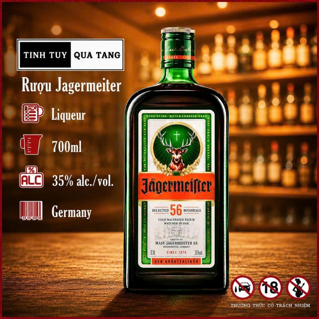 Rượu ngoại thảo mộc Jagermeister dung tích 700ml/1000ml nồng độ cồn 35% (không hộp)