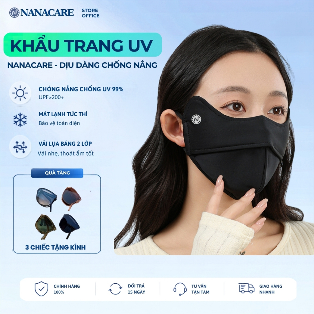 [2 lớp]  Khẩu Trang Chống Tia UV Nanacare, Khẩu Trang Chông Nắng Phù Hợp cho Cả Nam Và Nữ Phụ Kiện [