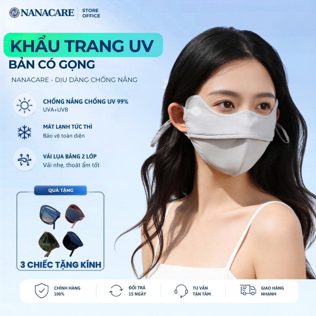 Khẩu trang chống tia UV NANACARE 2 Lớp,Chống Nắng vải lụa băng Cao Cấp dành cho cả Nam và Nữ [HÈ 2 l