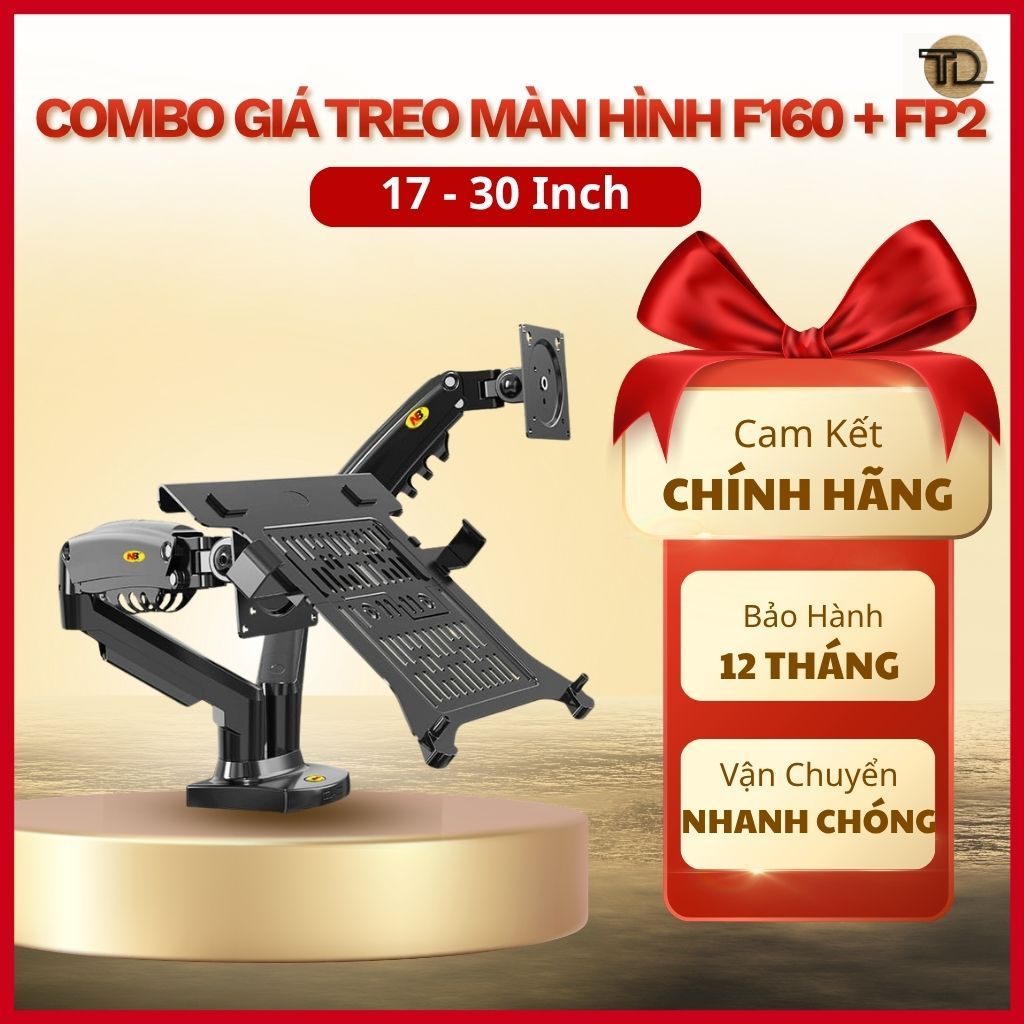 North Bayou Combo Giá Treo 2 Màn Hình F160 Kèm Giá Đỡ Laptop FP2 10-17 Inch Kẹp Bàn VESA Chính Hãng