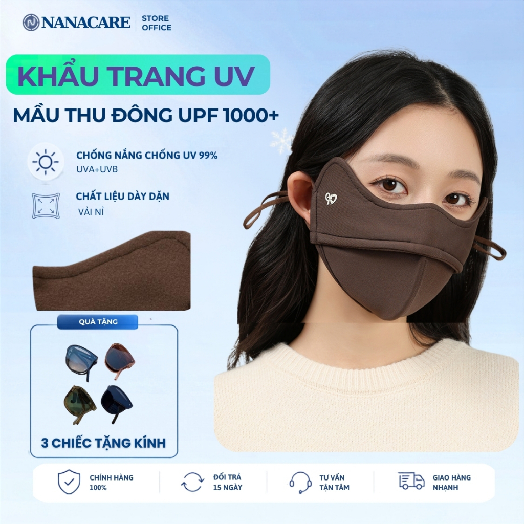 [ Nâng Cấp UPF1000+] Khẩu Trang Thu Đông Chống Uv Nanacare, Khẩu Trang Chống Nắng Dày Dặn Dành cho N