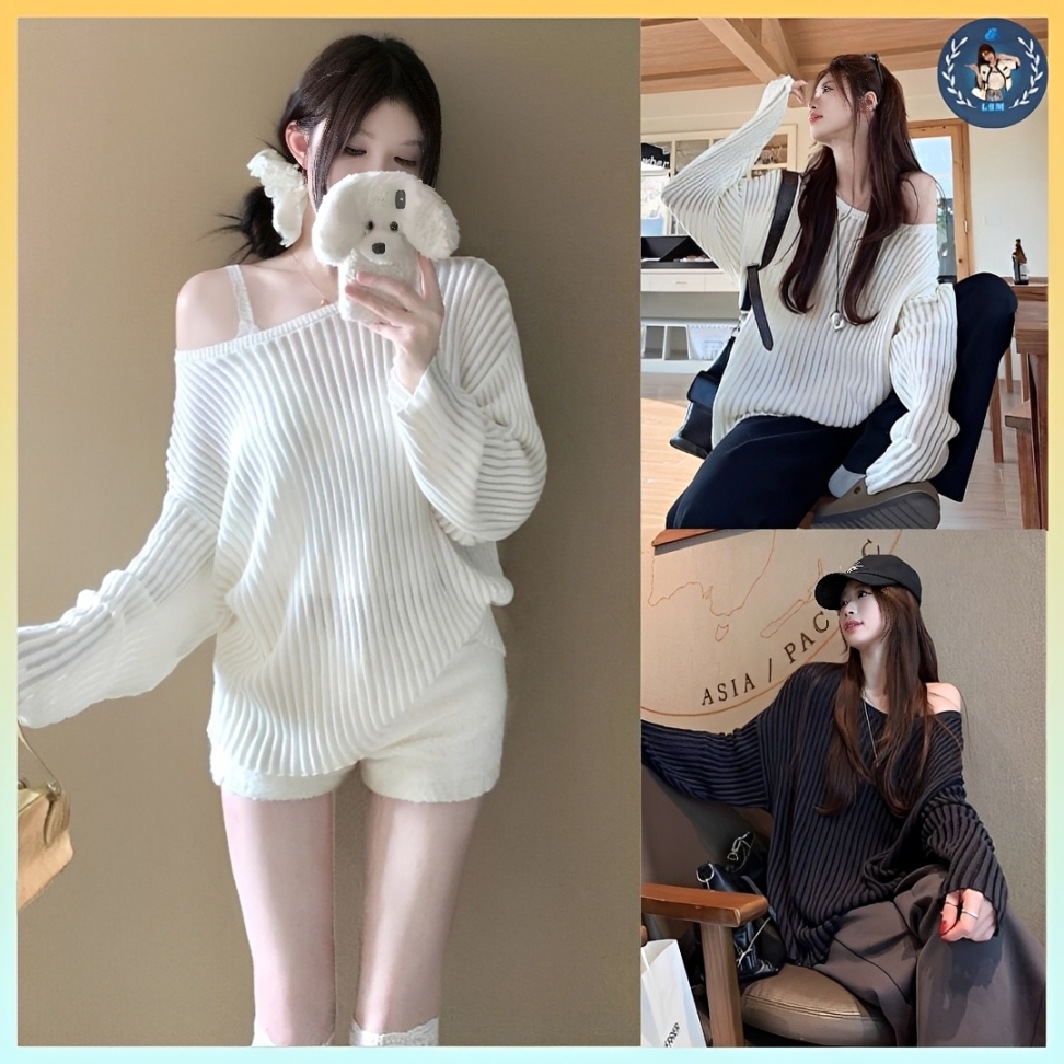 💥[A501] Áo len dệt kim Montoghi LƯỚI ĐAN DỌC ĐƠN GIẢN phom rộng đi biển cá tính - L2M