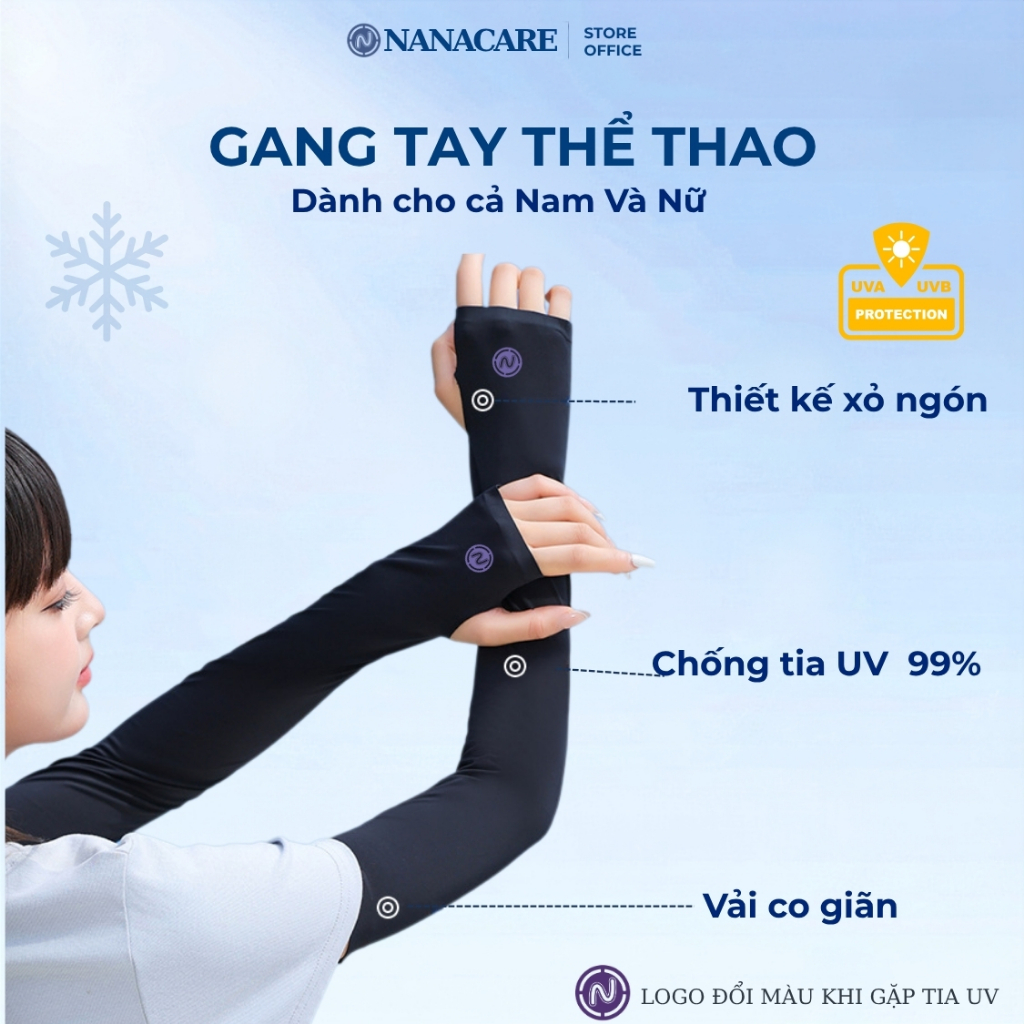Găng Tay Thể Thao Chống Nắng PRO UPF50+ Cao Cấp Nanacare Xỏ Ngón, Không Xỏ Ngón Thun Lạnh Co Giãn 4 