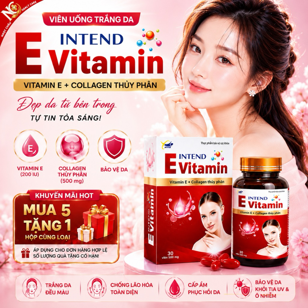 Viên Uống Trắng Da Vitamin E + Collagen Intend – Giảm Nám Sạm, Chống Lão Hóa, Đẹp Da Từ Bên Trong