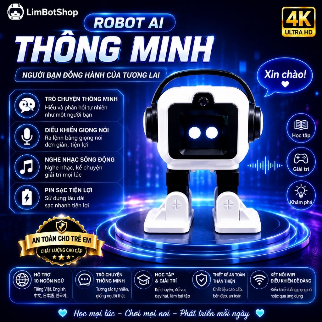 Robot AI EMO thông minh tiếng Việt, tiếng Anh tích hợp ChatGPT cho trẻ em và người lớn
