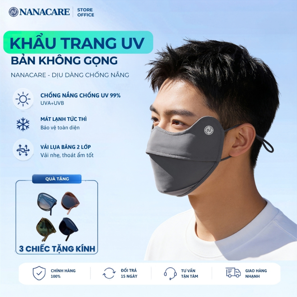 Combo 2 Chiếc Khẩu Trang Vải Chống Tia UV - Khẩu Trang Chống Nắng Nanacare , Logo đổi màu Dành cho C