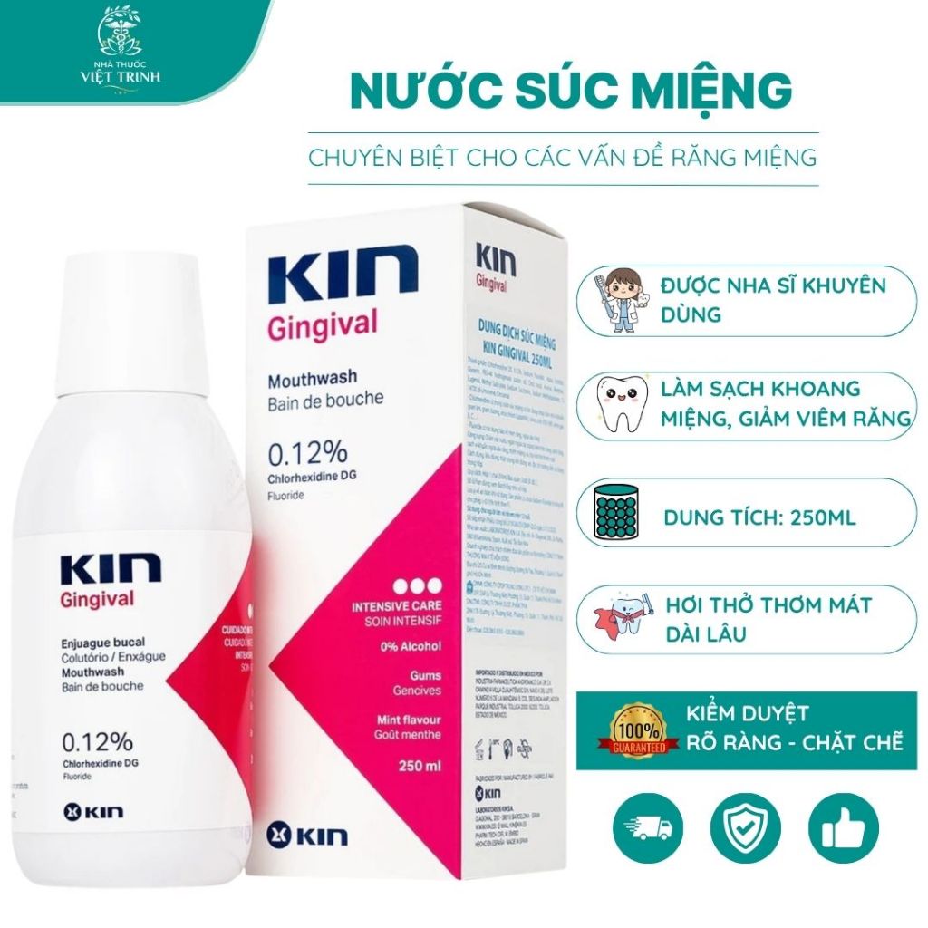 Nước súc miệng Kin Gingival 250ml, Nước Súc Miệng Chuyên Biệt Cho Các Vấn Đề về Răng Miệng.
