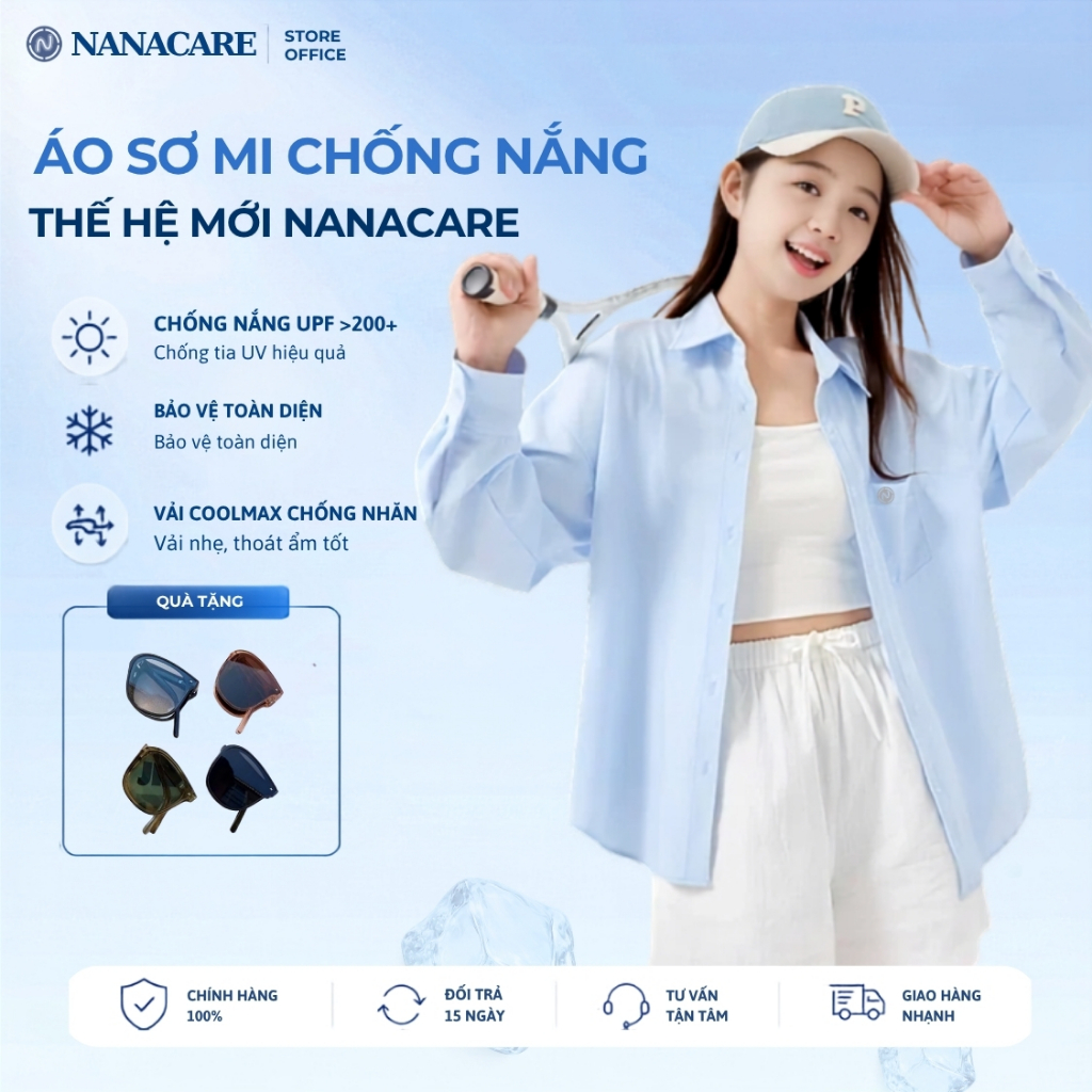 (Deal Livestream) Áo Sơ Mi Chống Nắng Thế Hệ Mới Nanacare Chống Nhăn Tay Dài Form Áo Rộng UV Cooling