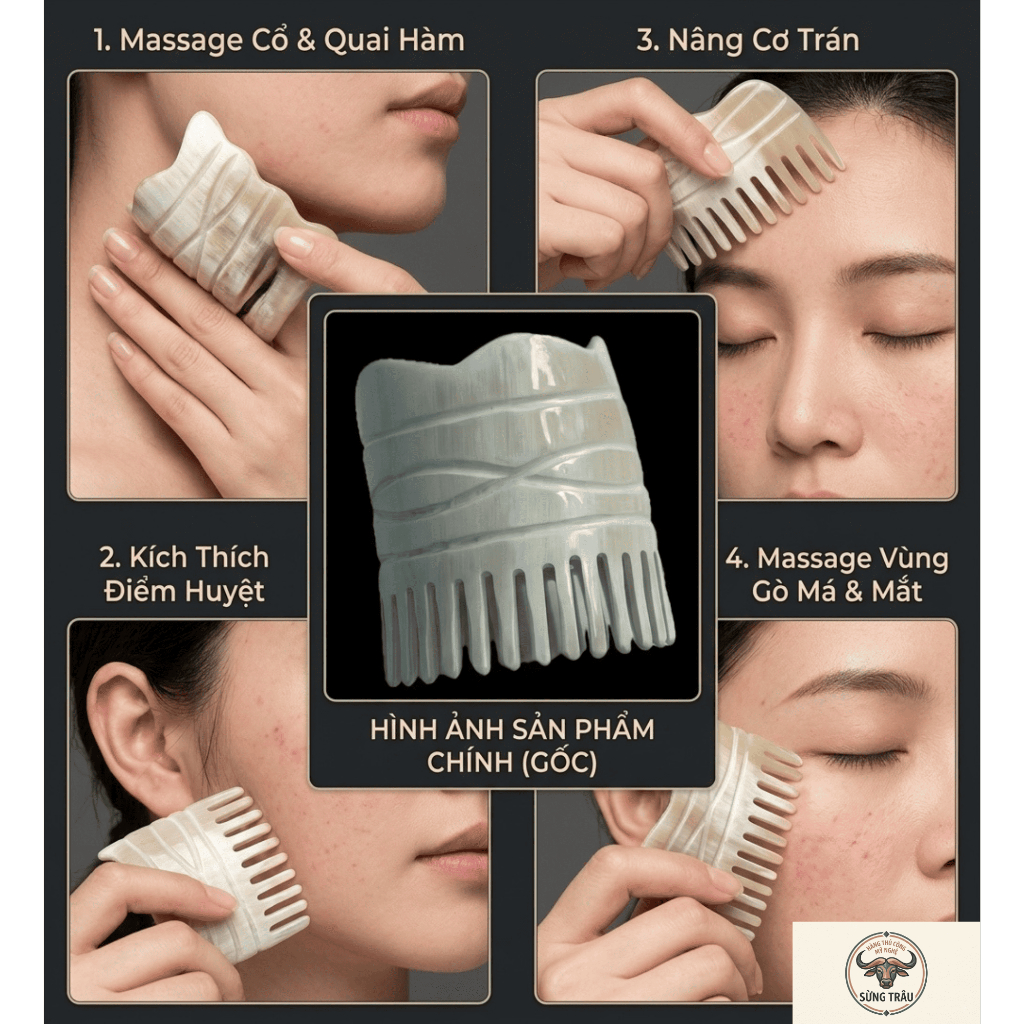 Lược sừng gội đầu vò đầu dưỡng sinh, ống mát xa đầu